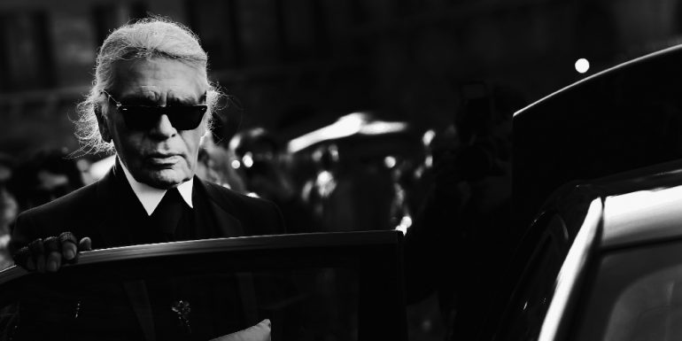 FLORENCE, ITALY - APRIL 22: (EDITORS NOTE: Image has been converted to black and white) Karl Lagerfeld